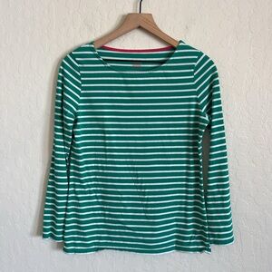 Boden 100% Cotton Breton Stripe Long Sleeve T-Shirt Tee Top 8 Green White Sailor